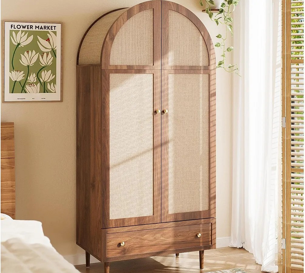 Szafa 79×50×175 cm - z 2 drzwiami i 1 szufladą - wykończenie orzechowe - MDF - brązowy