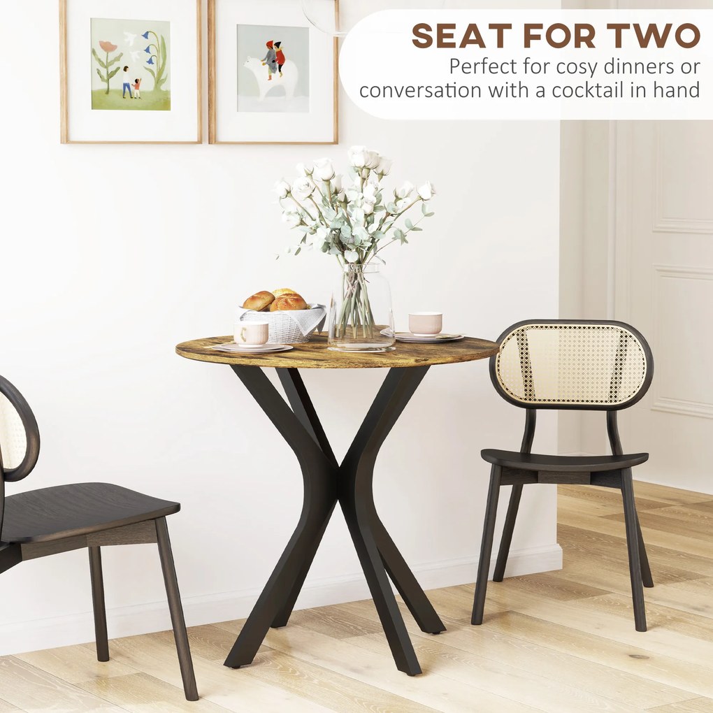 HOMCOM Stół Kuchenny dla 2 Osób, Okrągły, Stelaż z Malowanej Proszkowo Stali, Ø78 cm, Rustykalny Brąz