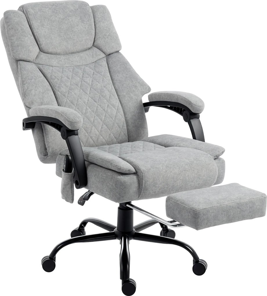 HOMCOM Fotel biurowy z wysokim oparciem, masażem wibracyjnym, funkcją podgrzewania, regulowanym oparciem, podnóżkiem, pilotem, szary | Aosom PL
