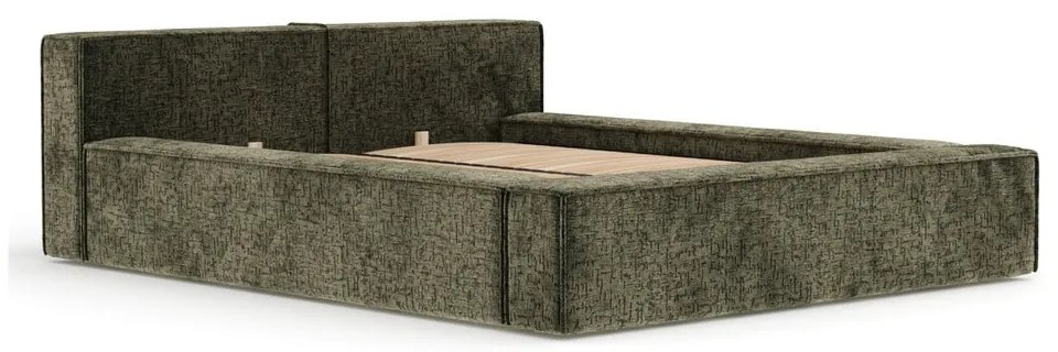 Ciemnozielone tapicerowane łóżko dwuosobowe ze schowkiem i stelażem 160x200 cm Voliera – Maison de Rêve