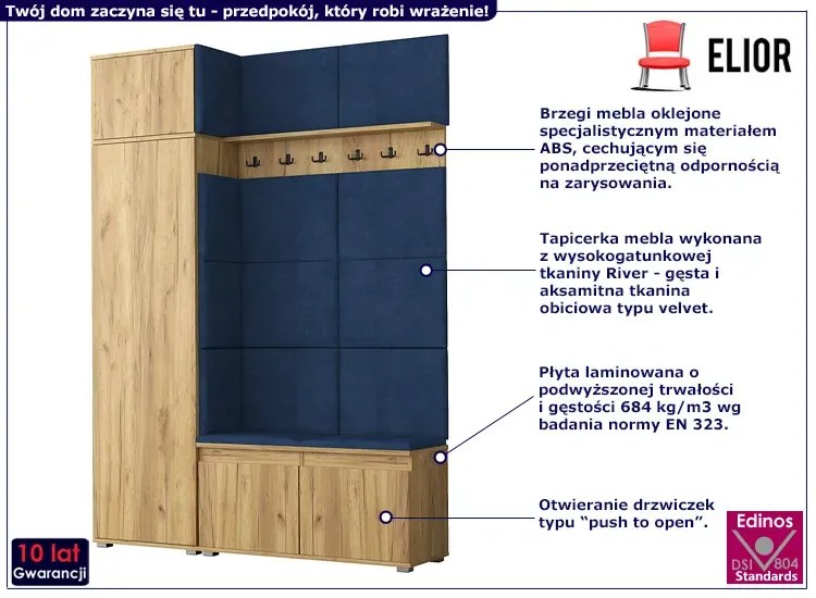 Szafa z siedziskiem tapicerowanym dąb craft + granat - Linez 4X