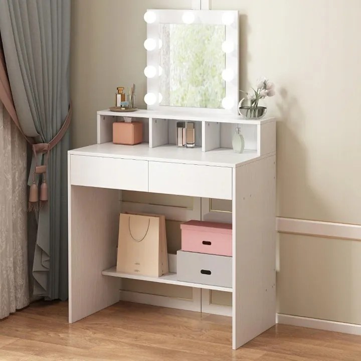 Toaletka kosmetyczna z lustrem LED 80 cm – nowoczesna toaletka do makijażu i wizażu w stylu loft