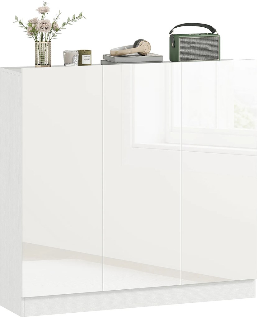 HOMCOM Szafka na buty z 10 półkami na 25-30 par butów, Otwory wentylacyjne, Drzwi z funkcją Soft-Close, MDF, Biały