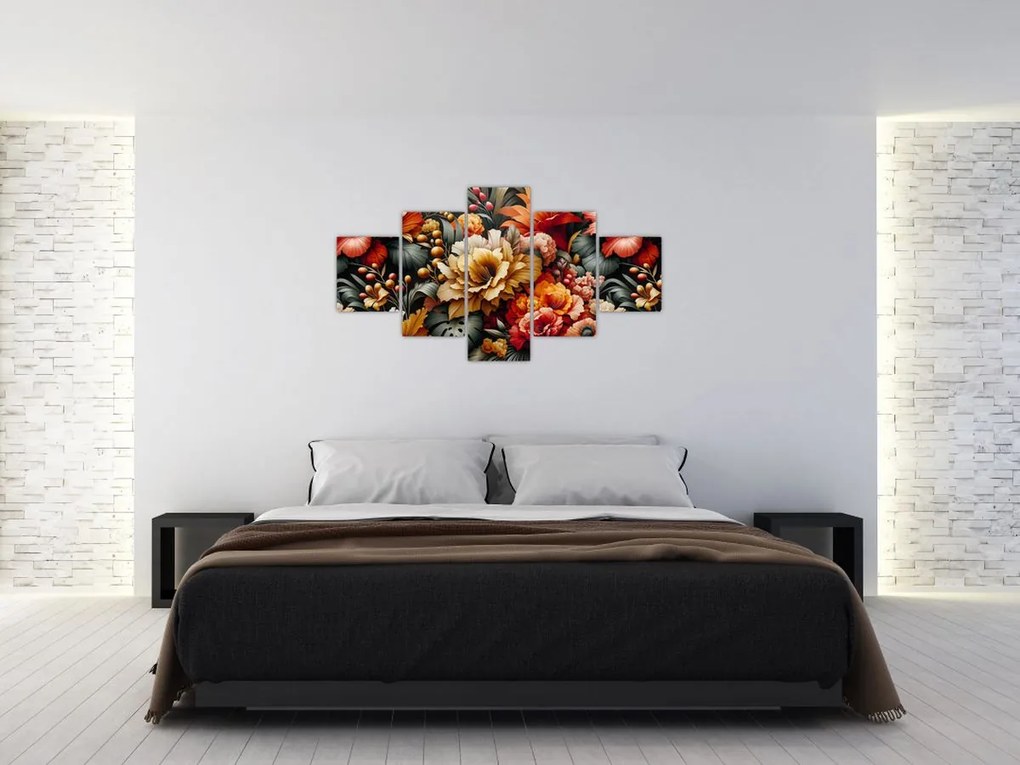 Obraz - Pomarańczowo-czerwone kwiaty (125x70 cm)