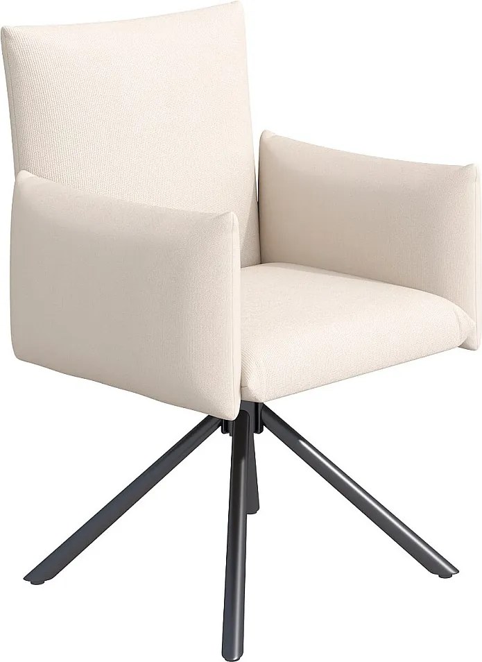 Komplet 6 foteli tapicerowanych - Obracane o 360° - z 4 metalowymi nogami - Len - Beżowy