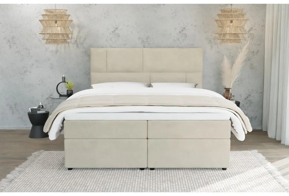 Beżowe łóżko boxspring ze schowkiem 140x200 cm Lola – Ropez