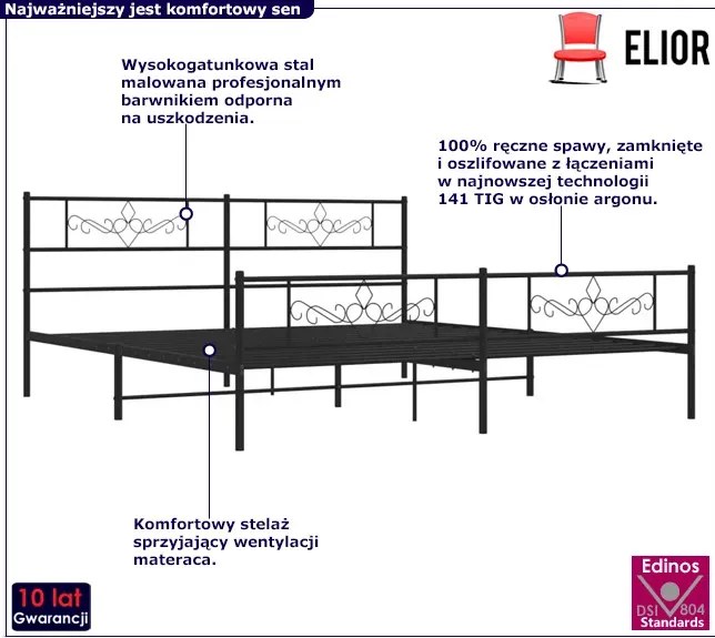 Czarne metalowe łóżko małżeńskie 200x200 cm M0-S07