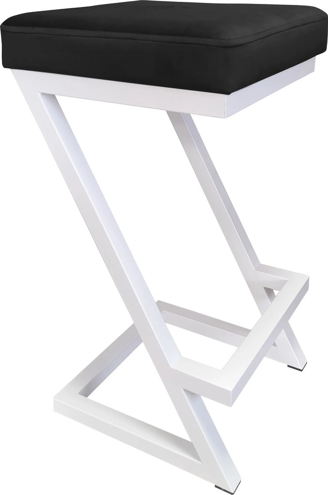 Hoker ZETA krzesło barowe tkanina Welur podstawa metalowa LOFT : Kolor Stelaża - Biały, Kolor tkaniny - VELVET - MG19