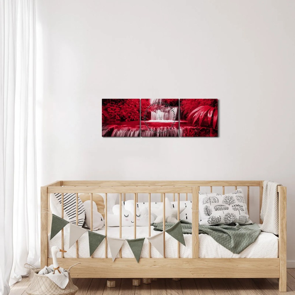 Obraz - Indonezyjskie wodospady w kolorze czerwonym (z zegarem) (90x30 cm)