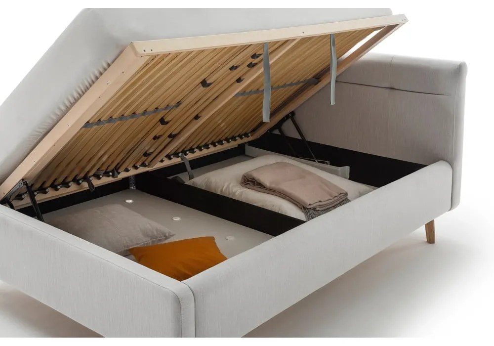 Jasnoszare tapicerowane łóżko dwuosobowe ze schowkiem ze stelażem 140x200 cm Lotte – Meise Möbel