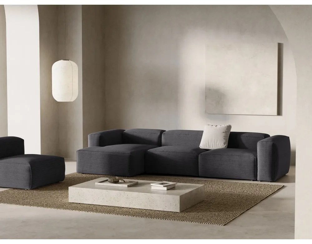 Ciemnoszary sztruksowy narożnik (lewostronny/z szezlongiem) Bergamo – Cosmopolitan Design