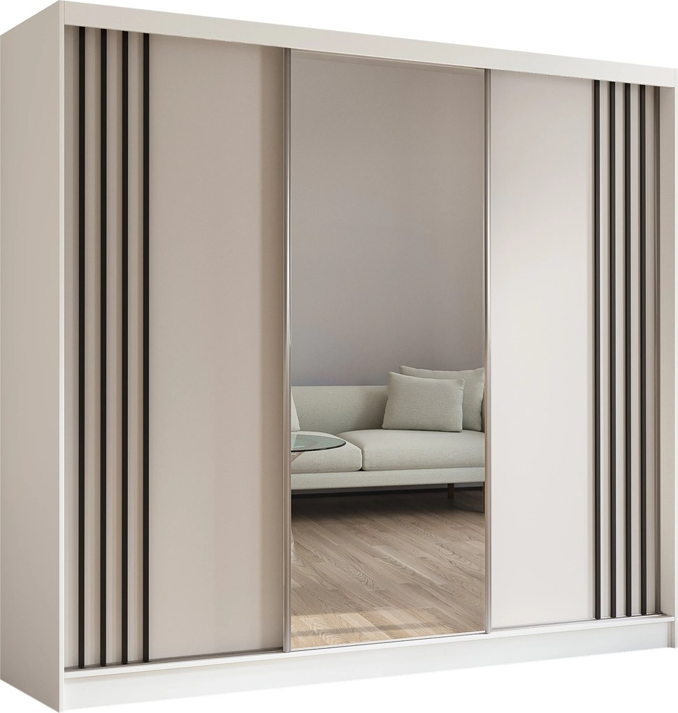 Szafa NELVIA - Biały / Lamele Czarne / Bez szuflad / 240 cm