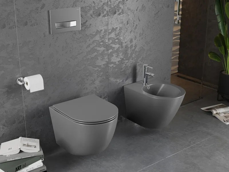 Mexen Lena miska wc Rimless z deską wolnoopadającą slim, duroplast, szara ciemna mat - 30224071