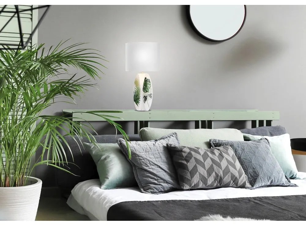 Biało-zielona lampa stołowa z tekstylnym kloszem (wys. 59 cm) Palma – Candellux Lighting