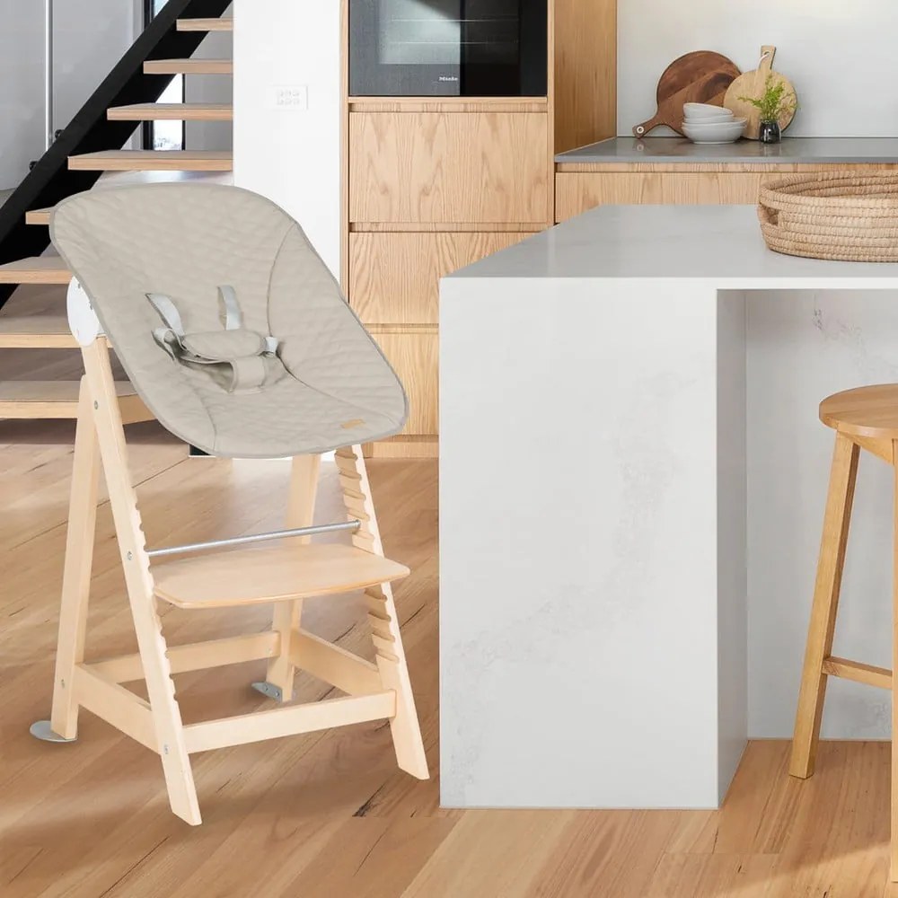 Beżowo-naturalne krzesełko do karmienia Born Up 2in1 Luxe – Roba