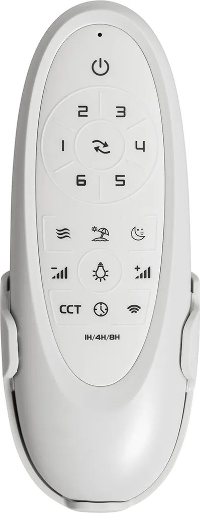 Biały wentylator sufitowy zewnętrzny z drewnianym nadrukiem 91,3 cm z LED ściemnialnym z pilotem IP44 - Toledo