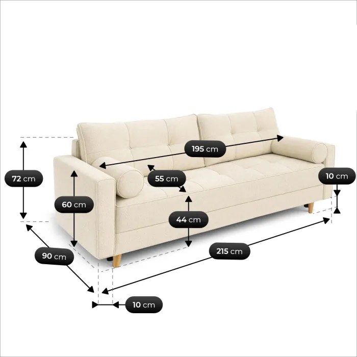 Sofa z Funkcją Spania LONAR Kremowa Boucle Nowoczesna