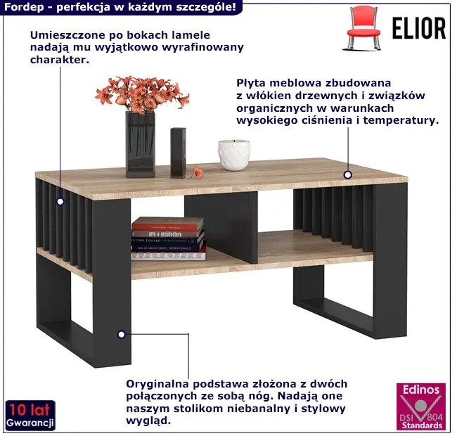 Stolik kawowy z lamelami czarny + dąb sonoma M4-T72