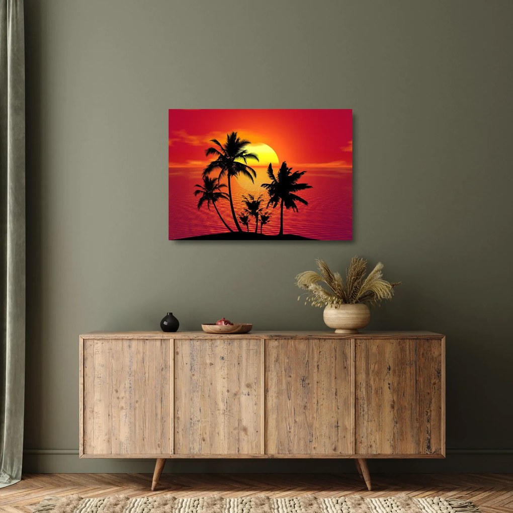 Obraz na szkle sylwetki wyspy z palmami (70x50 cm)