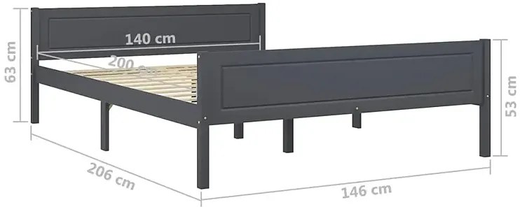 Szare podwójne łóżko z litego drewna 140x200 T3-B69