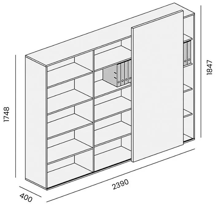 PLAN Regał biurowy wysoki długi BLOCK, 2390 x 400 x 1748, Biały / pomarańczowy