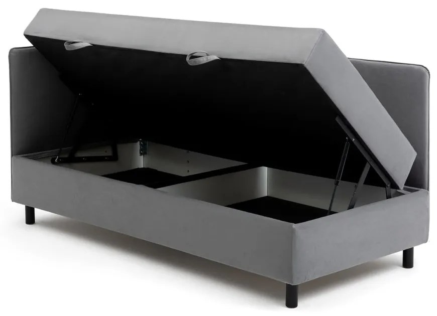 Szare tapicerowane łóżko jednoosobowe ze schowkiem i materacem 120x200 cm Avela – Bonami Selection