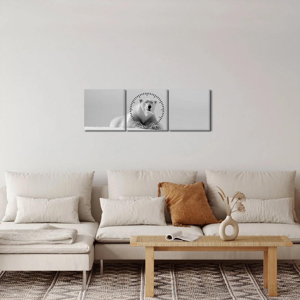Obraz - Niedźwiedź polarny (z zegarem) (90x30 cm)