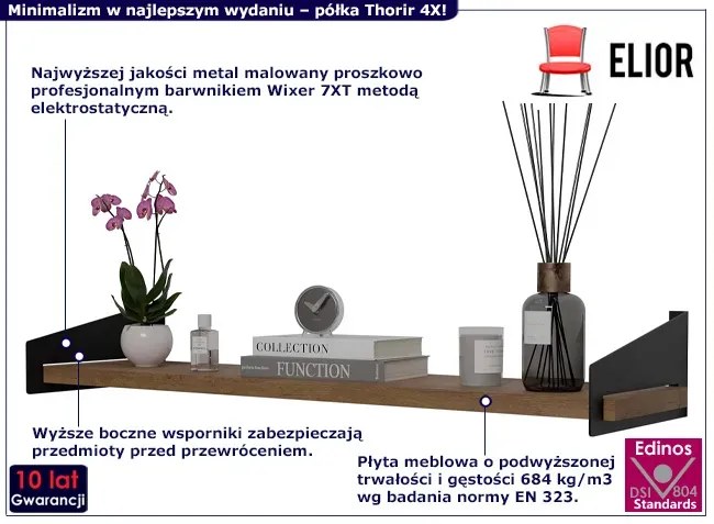 Wisząca półka na kwiaty w stylu loft czarny + dąb lancelot - Netfox 4X