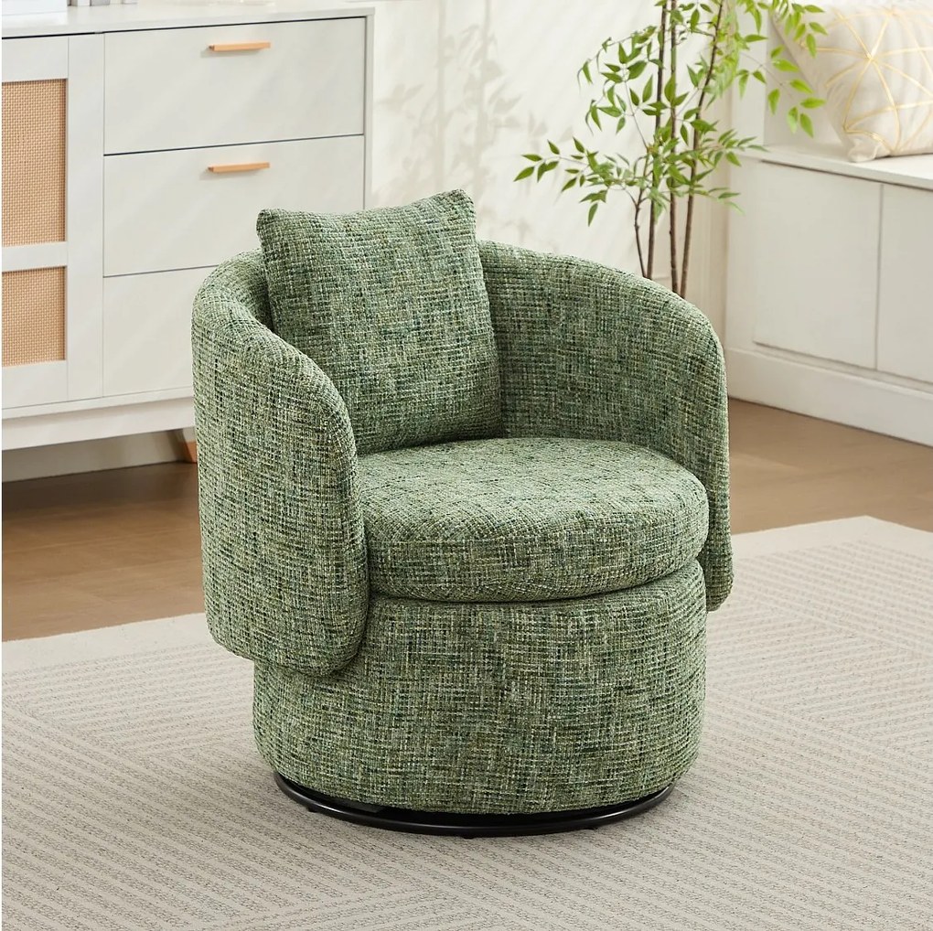 Fotel z wyściełanym oparciem i funkcją obrotową - szenil w kolorze zielonym - do salonu i biura