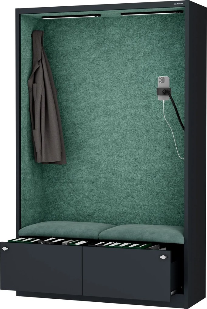 Szafa akustyczna do biura i szkoły Sally MentalBox, 115 x 40 x 185 cm, antracyt/zielony