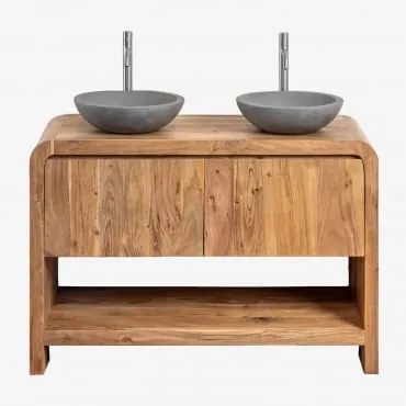 Zestaw Mebli Łazienkowych Z Drewna Vacry Akacja Brąz & 2 X Okrągły Szary Cement Ø40 Cm Tarsis - Sklum