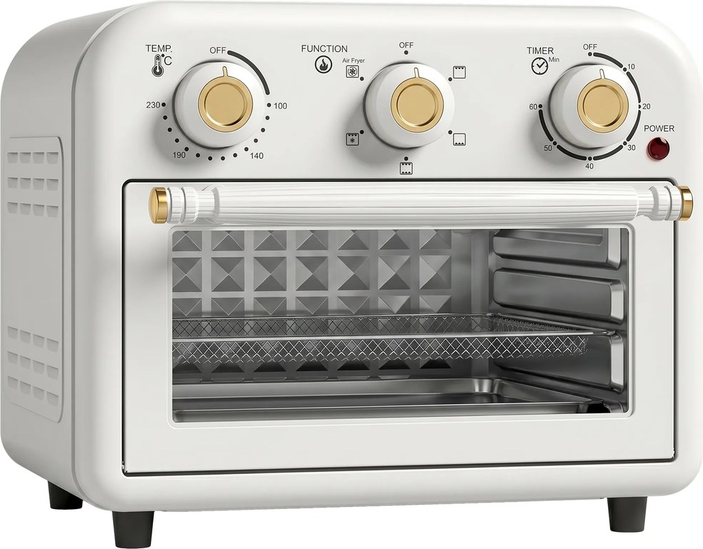 HOMCOM Frytkownica na gorące powietrze 12 l Mini piekarnik z termoobiegiem, 5 programów, blacha i kosz, 1200 W, nadaje się do zmywarki | Aosom PL