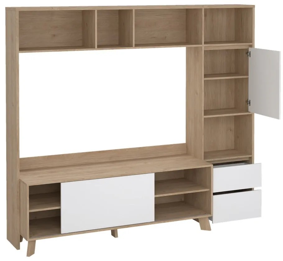 Biało-naturalny zestaw pod TV w dekorze dębu 209x183x48 cm Next – Tvilum