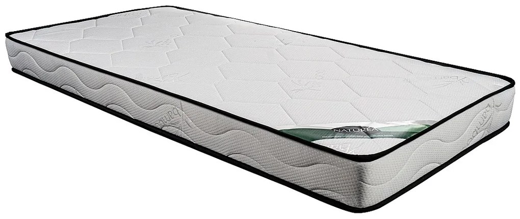 Zestaw 90 x 190 cm stelaż uniwersalny + materac piankowy z bambusowym pokrowcem - KANANI marki NATUREA