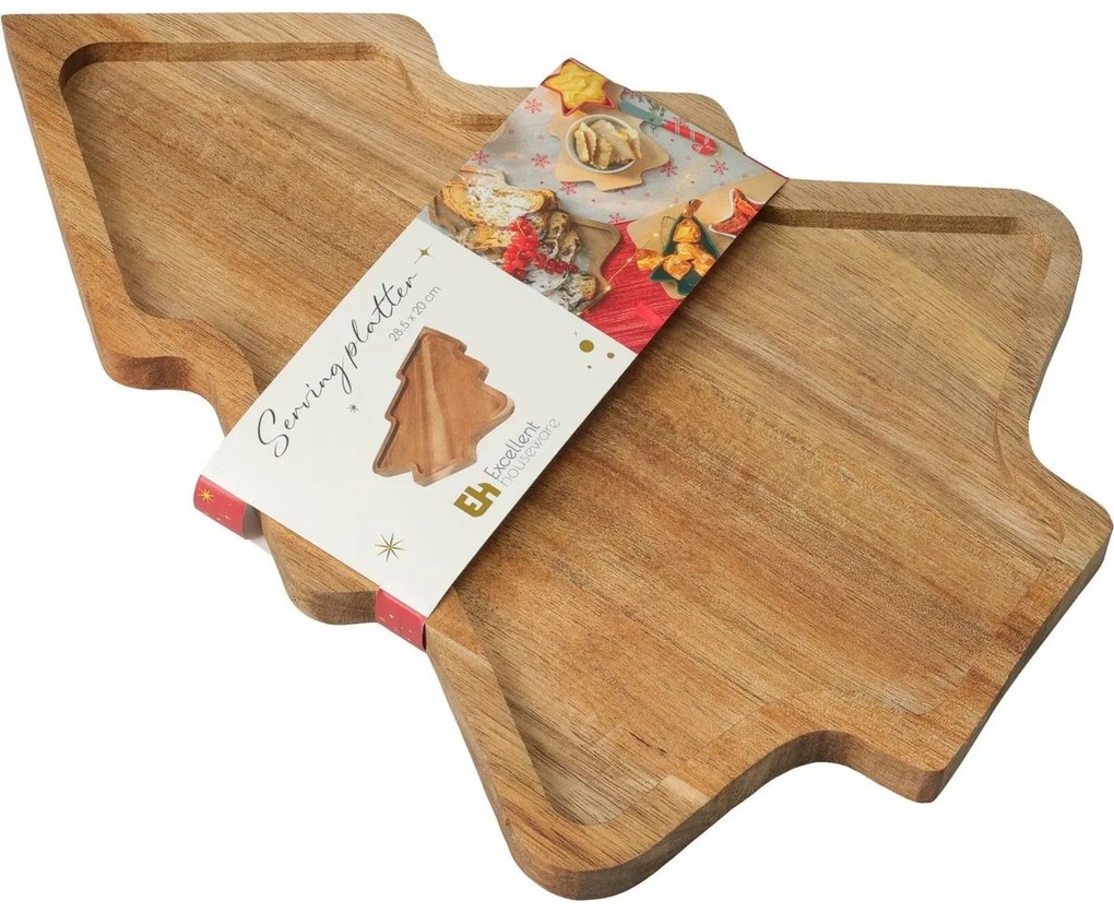 Taca do serwowania z drewna akacjowego Choinka 28,5 × 20 × 1,5 cm