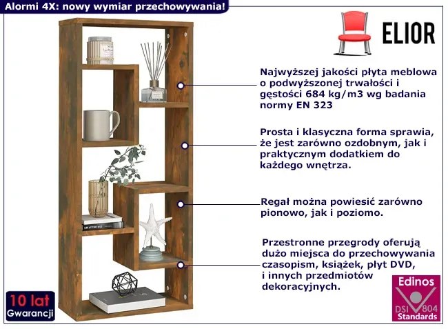 Nowoczesny regał wiszący lub stojący przydymiony dąb Wako 3X