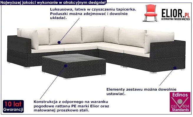 Czarno-kremowy 6-częściowy wypoczynkowy zestaw do ogrodu W1-M00