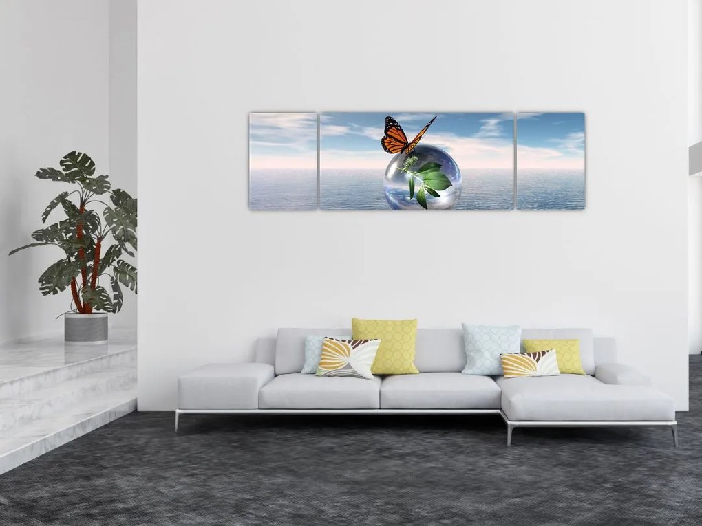 Obraz motyla na szklanej kuli (170x50 cm)