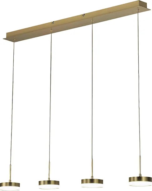 Lampa wisząca Fabas Luce Dunk z 4 źródłami światła - 32 W, ściemnialna dioda LED - mosiądz satynowy, konstrukcja liniowa