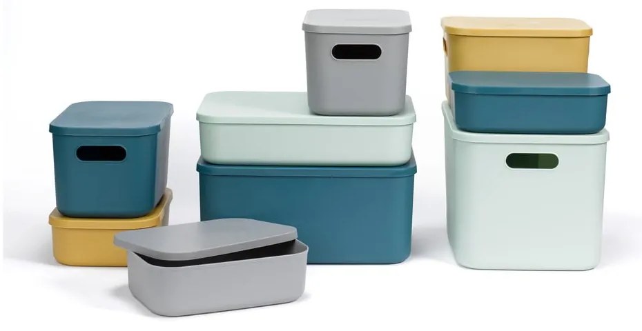 Jasnozielony plastikowy pojemnik z pokrywką 24,5x18x15 cm – Homéa