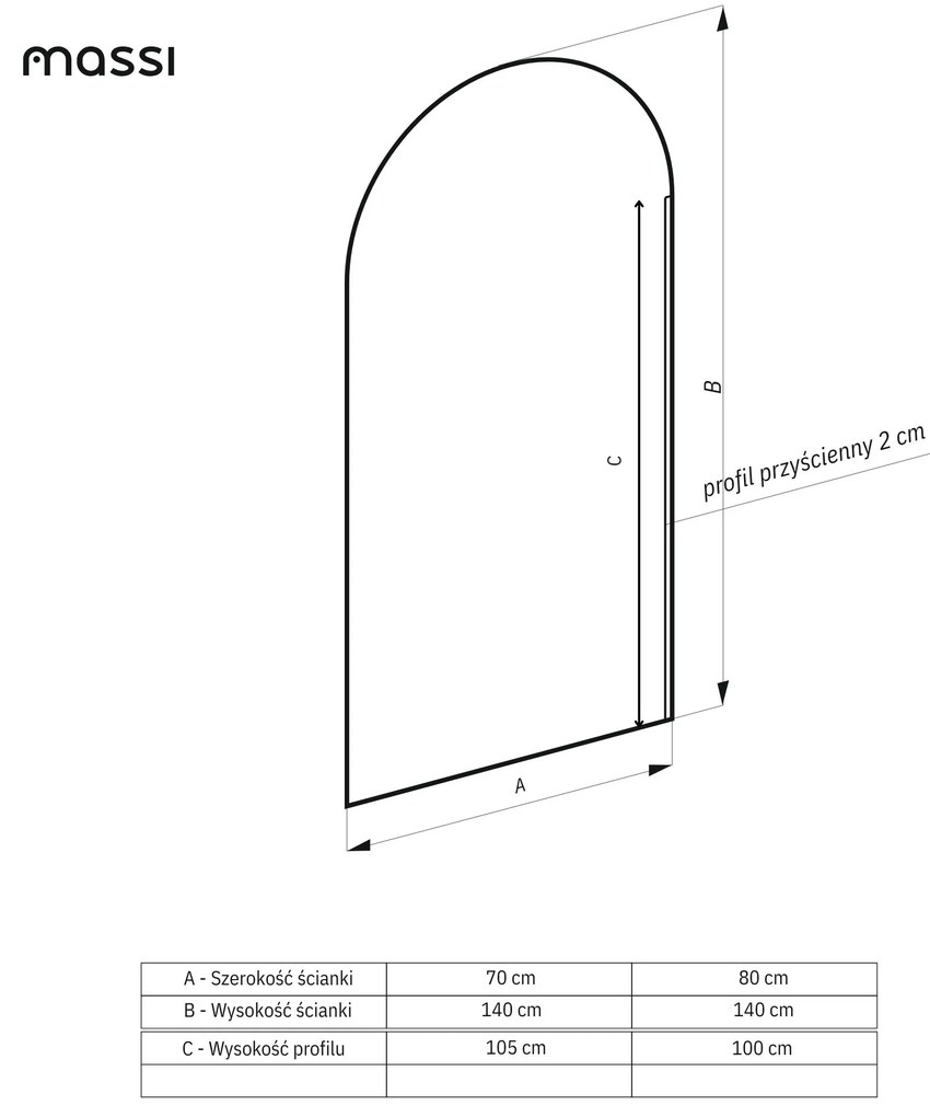 Parawan nawannowy półokrągły MOLIS Oval Satin szkło satynowe matowe | Różne rozmiary : Kolor profili kabiny - Nikiel szczotkowany, Rozmiar - 70x140 cm