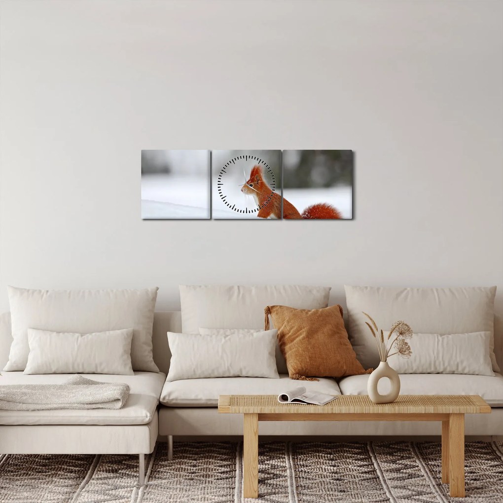 Obraz wiewiórki (z zegarem) (90x30 cm)