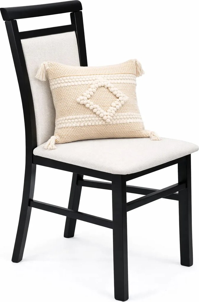 Klasyczne krzesło drewniane tapicerowane czarny + beżowy H8-G43