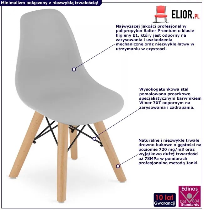 Szare Krzesło Dziecięce Skandynawskie W7-P85