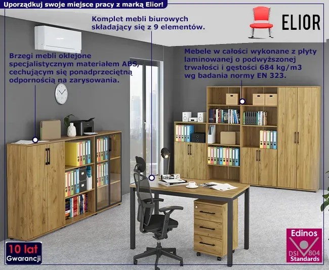 Zamykany na klucz komplet biurowych mebli z biurkiem dąb craft F2-C32