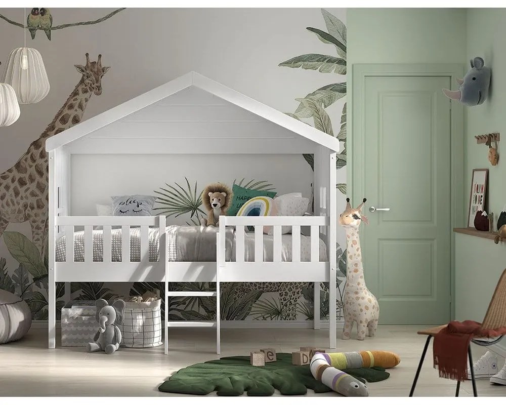 Białe podwyższone łóżko dziecięce w kształcie domku 90x200 cm Housebed – Vipack