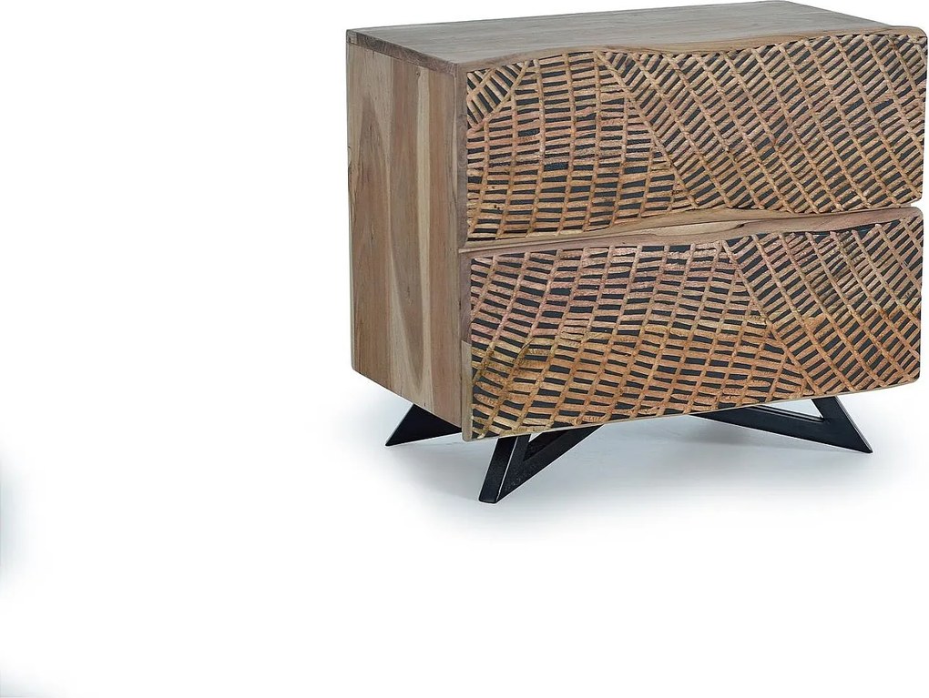 Table de chevet en bois d'acacia et pieds en metal