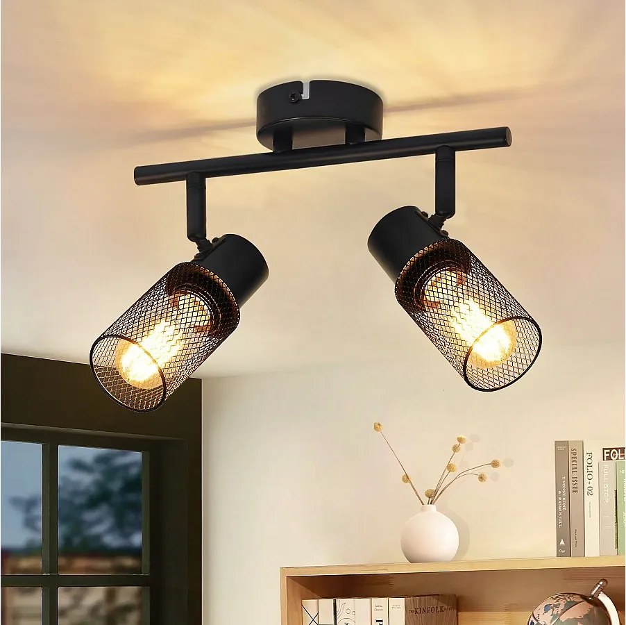 NETTLIFE Lampa sufitowa 2 industrialne czarne metalowe punkty regulowane 330°E27 LED do przedpokoju przedpokój salon sypialnia jadalnia drzwi wejściowe bez żarówki