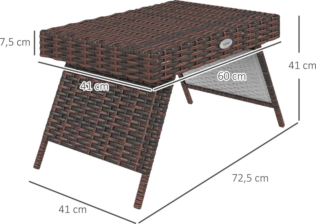 Outsunny Stolik ogrodowy Stolik kawowy zewnętrzny Stolik kawowy, PE-rattan, odporny na warunki atmosferyczne, 60 cm x 41 cm x 41 cm, Brązowy