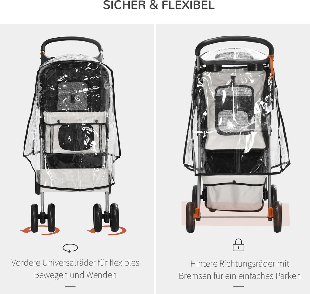 Outsunny Wózek dla Psa Składany Szary z Osłoną Przeciwdeszczową | Aosom PL